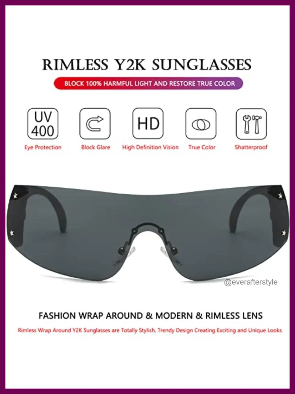 Oversized Wrap Around Polarized Sunglasses UV400 Protection Rimless